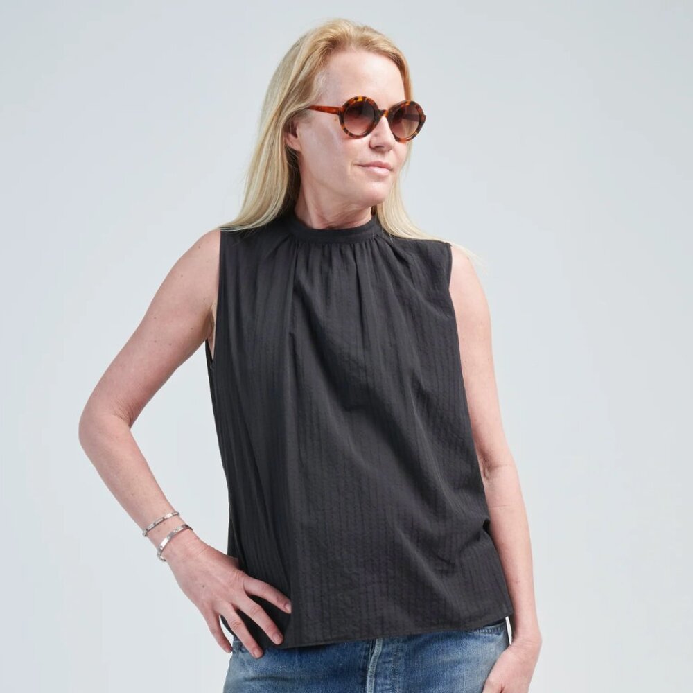 Chimala Band Collar Sleeveless Top, Black, Medium